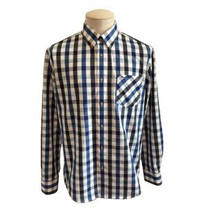 BEN SHERMAN Long Sleeve Shirt Mens Size Large Blue Black & White Plaid EUC